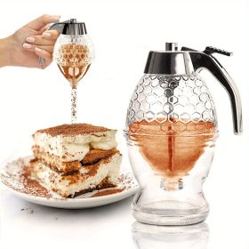 1pc Honey Dispenser; No Drip Maple Syrup Dispenser; Honey Comb Shaped Honey Pot; Honey Jar With Storage Stand; 8oz Capacity