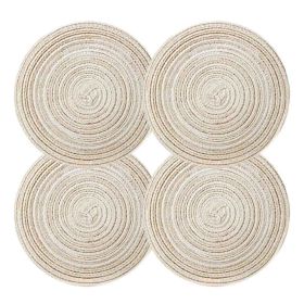 4 Pcs Coffee Time Round Braided Woven Placemats Home Decor Place Mats Kitchen Table Mats Woven Placemats 7 inch, Beige