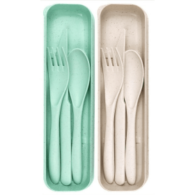 2 Pack Reusable Travel Utensils Set with Case, Wheat Straw Portable Knife Fork Spoons Tableware