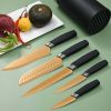 Kitchen Knife Set, 6 Pieces Sharp Stainless Steel Chef Knife Set with Cylindrical Block, Ergonomic Black Handle Knife with Gold Blades