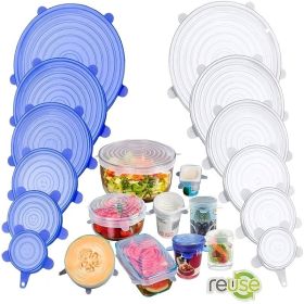 6/12/24PCS BPA-free Silicone Stretch Lids; Food Bowl Covers; Reusable Food Saving Cover; Stretchable Multifunctional Fruit And Vegetable Fresh-keeping (Color: 12PCS White+12PCS Blue)