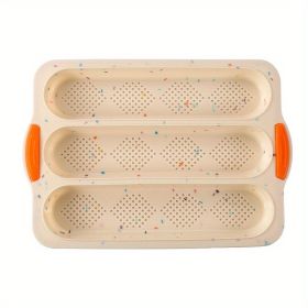 1pc; Silicone Baguette Pan; French Bread Baking Pan; Perforated 3 Loaves Baguettes Bakery Tray; Baking Tools; Kitchen Gadgets; Home Kitchen Items (Color: Multi Color)