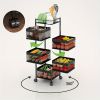 Rotating Kitchen Storage Shelf 5 Tier, Metal Fruit Vegetable Storage Basket Multi-Layer Vegetable Rack Storage Trolley on Wheels